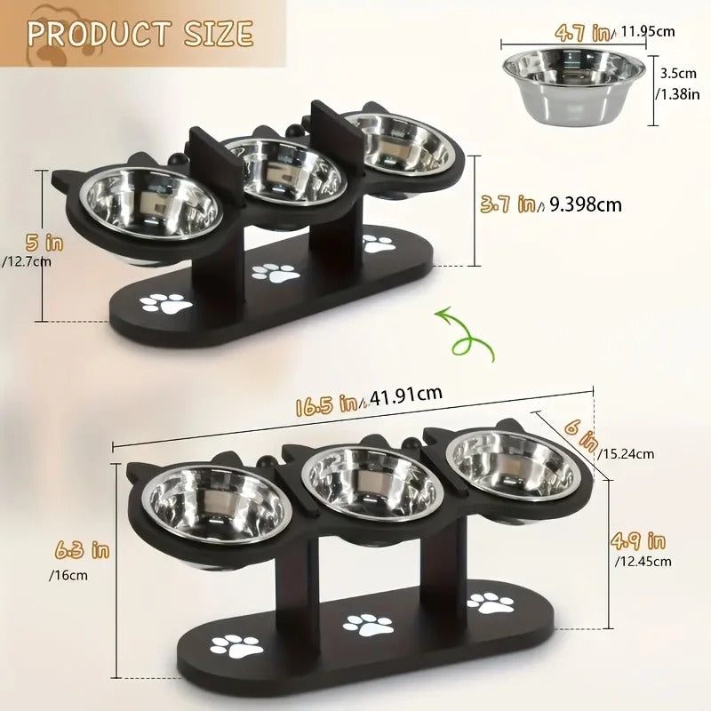 -Tier Adjustable Elevated Cat Feeder with 15° Tilt