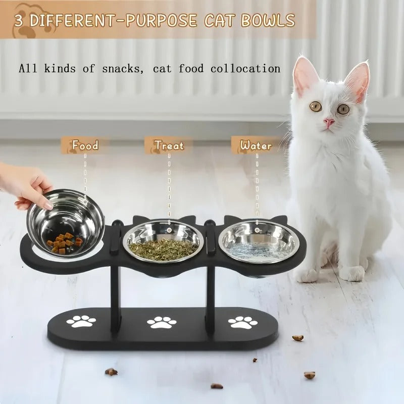 -Tier Adjustable Elevated Cat Feeder with 15° Tilt