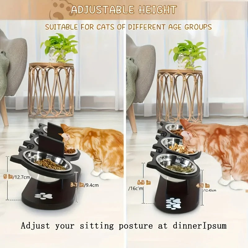 -Tier Adjustable Elevated Cat Feeder with 15° Tilt