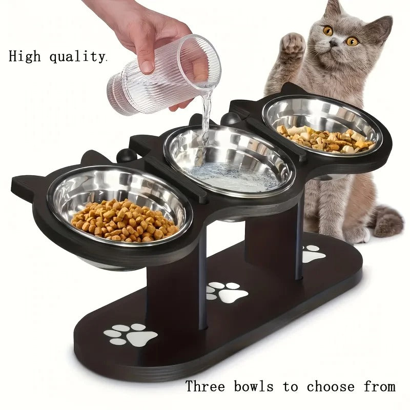 -Tier Adjustable Elevated Cat Feeder with 15° Tilt
